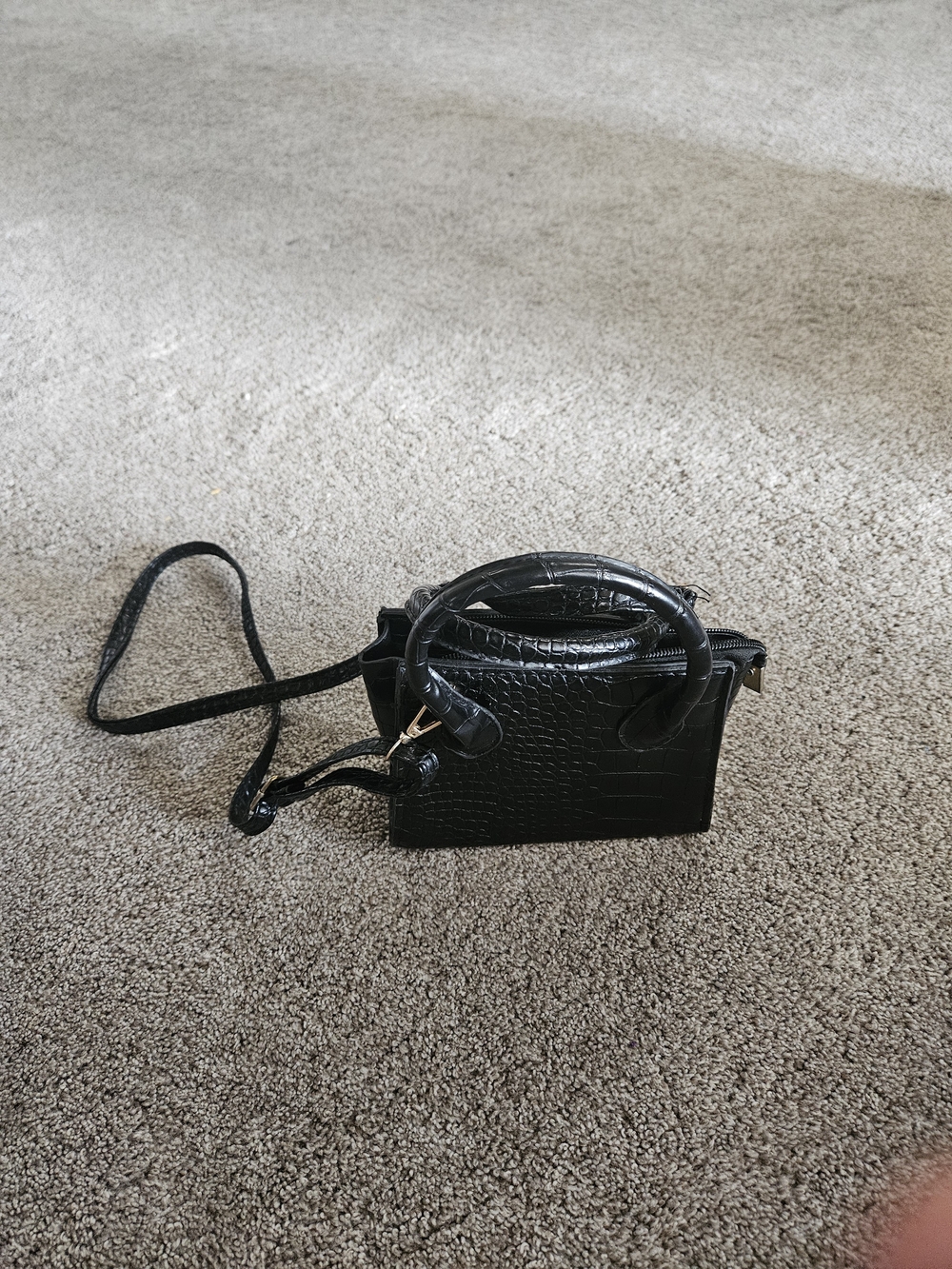 Black Croc-Embossed Mini Satchel Handbag